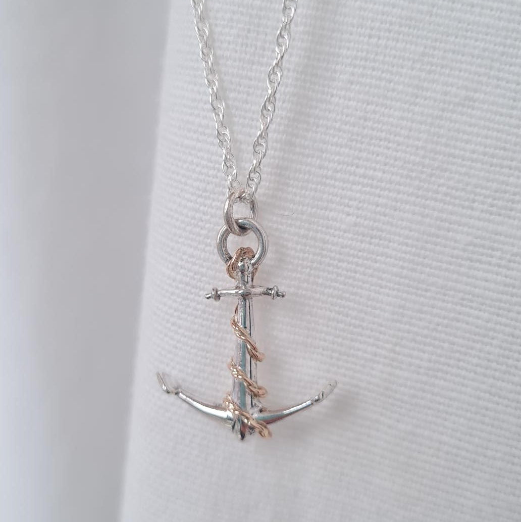 Sterling Silver Anchor with 9ct Rose Gold Rope