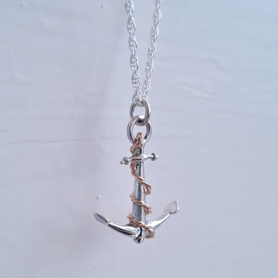 Sterling Silver Anchor with 9ct Rose Gold Rope