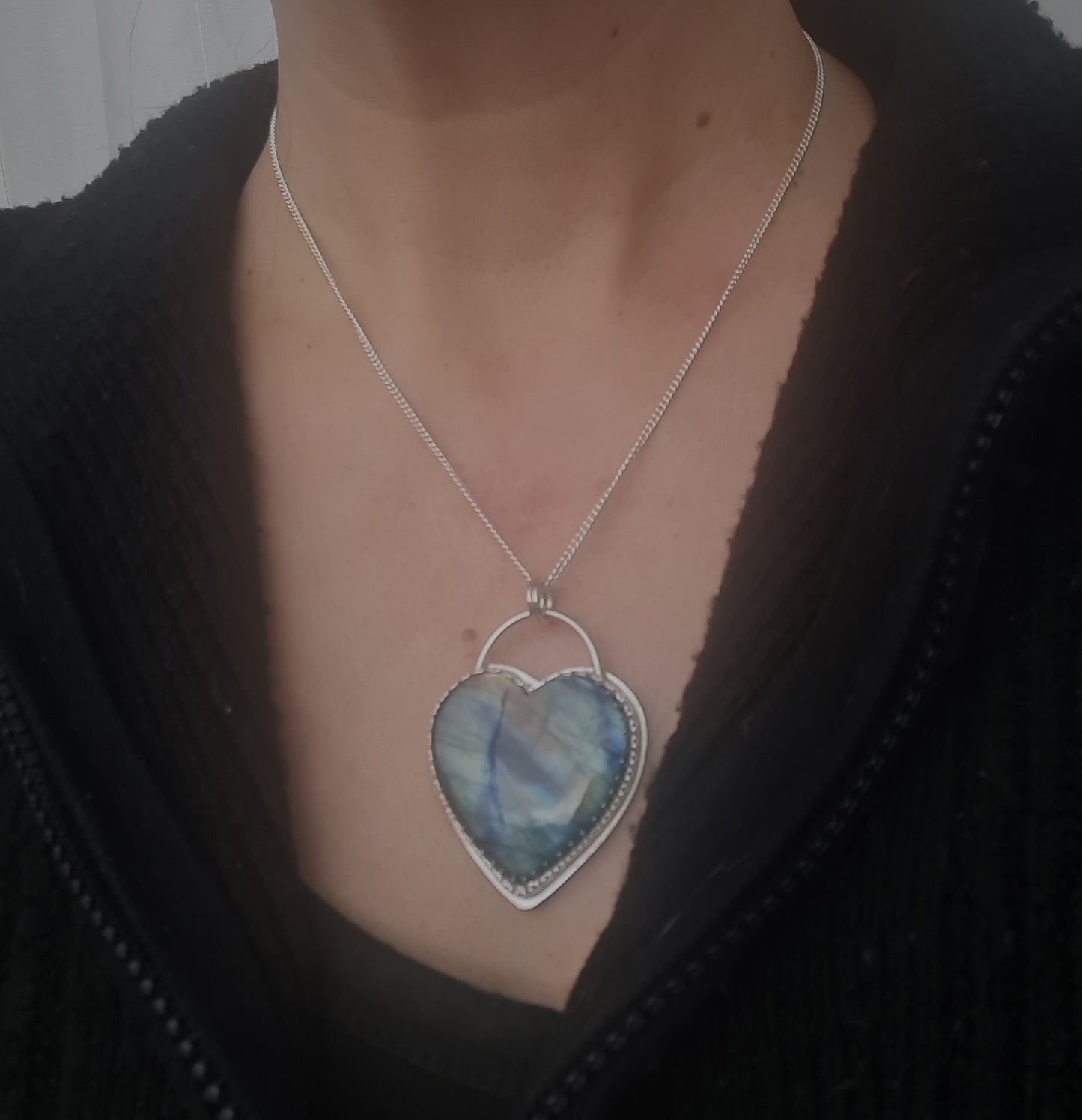 Sterling Silver Labradorite Heart-Shaped Pendant