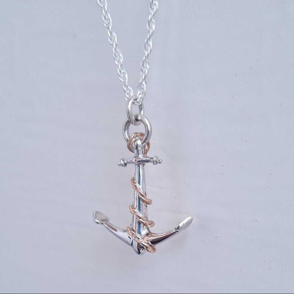 Sterling Silver Anchor with 9ct Rose Gold Rope