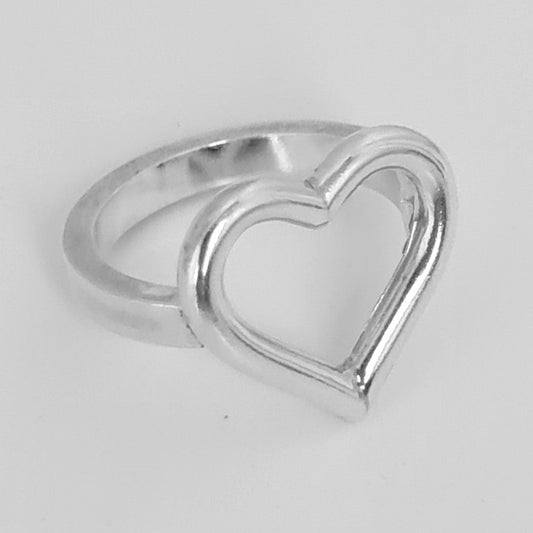 Sterling Silver Open Hear Ring with Square Band