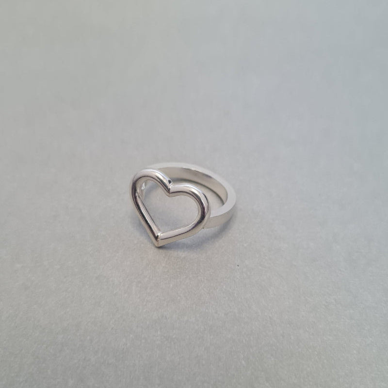 sterling silver open heart ring with chunky square band, handmade in recycled silver